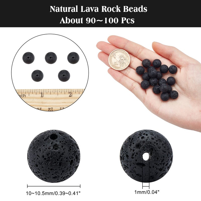 NBEADS 1 Box About 90-100 Pcs 10mm Natural Lava Beads, Black Rock Gemstone Round Loose Beads Energy Stone Loose Beads for Jewelry Bracelet Necklace Making - Image 5
